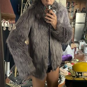 Grey/Purple Faux fur Coat - Size 8 - Asos